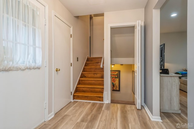 7 Sherbone Pl, Sayreville, NJ 08859 - stairs with wood finished floors, baseboards, and recessed lighting
