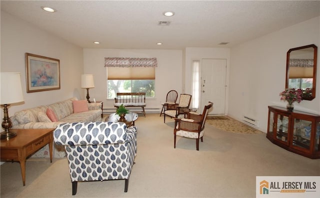 398 Fuchsia Plz Unit C, Monroe, NJ 08831 - living room featuring recessed lighting, a baseboard radiator, and carpet floors