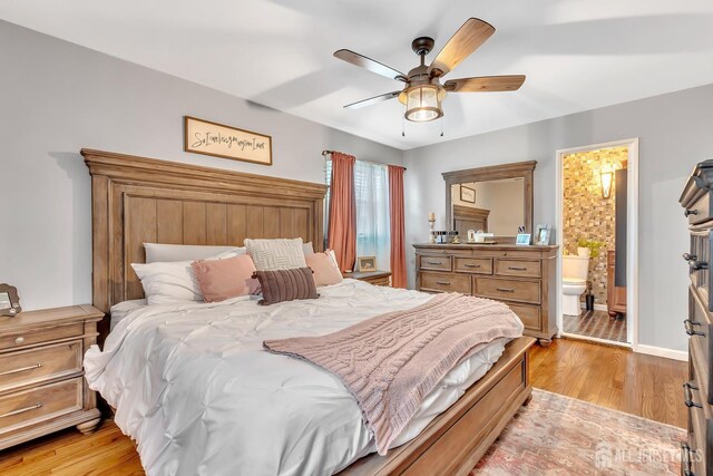 29 Dumas Rd, Old Bridge, NJ 08857 - bedroom with light wood-style floors, a ceiling fan, and ensuite bath