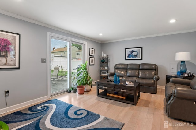 21 Haug St, Union Beach, NJ 07735 - living room with light wood finished floors, crown molding, recessed lighting, and baseboards