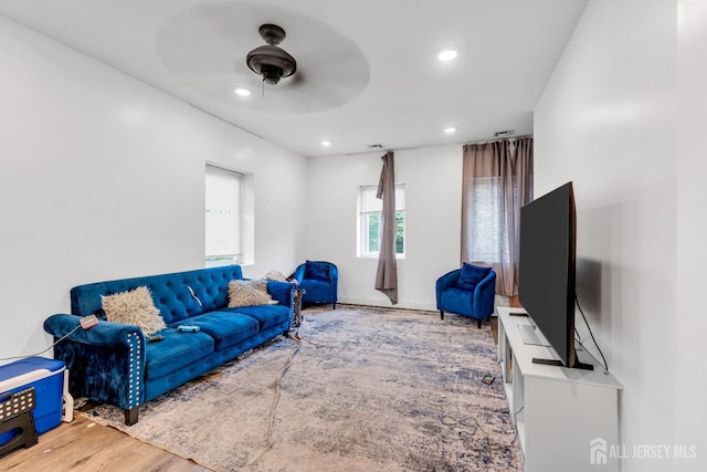 176 Main St, East Brunswick, NJ 08816 - living area with a ceiling fan, wood finished floors, and recessed lighting