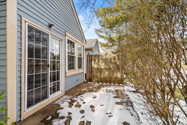 view of snow covered patio