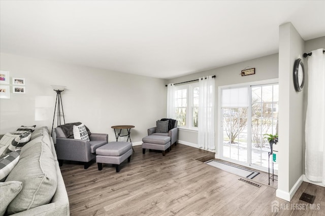 living room with light hardwood / wood-style floors