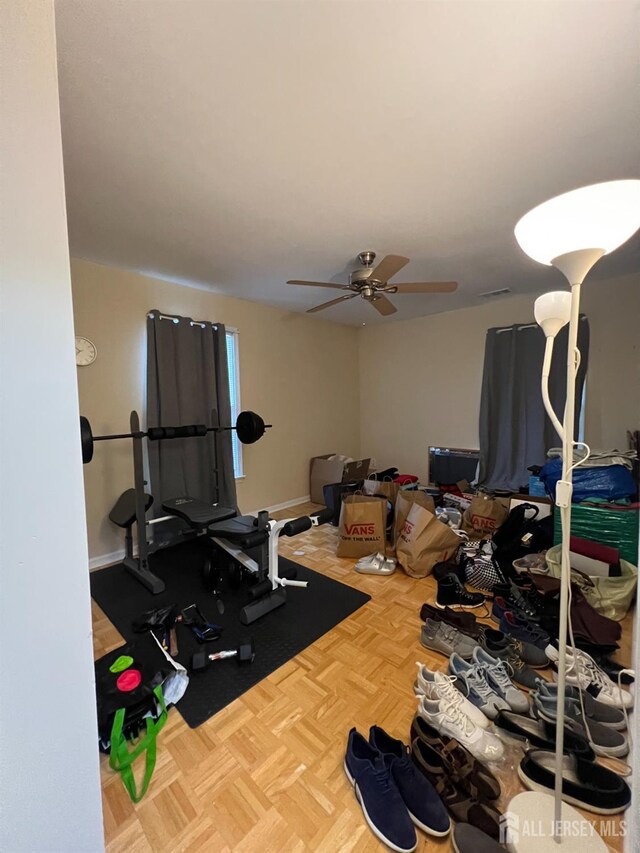 354 Burdock Ct, Readington, NJ 08887 - workout area featuring a ceiling fan
