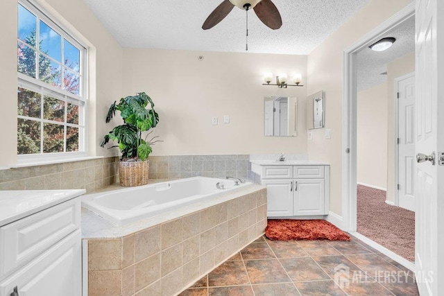 46 Prestwick Way, Edison, NJ 08820 - full bathroom featuring vanity, a textured ceiling, ceiling fan, and a bath