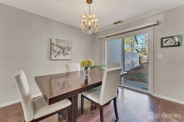 dining area featuring a notable chandelier and hardwood / wood-style flooring