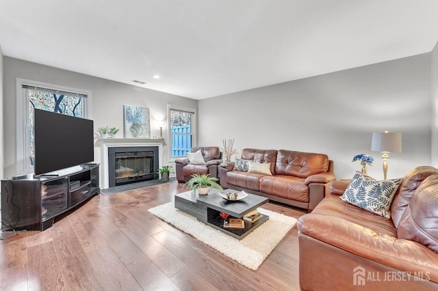 living room with light wood-type flooring