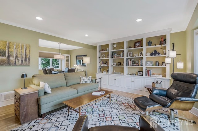 117 Osceola Ave, Middlesex, NJ 08846 - living room with light wood-style flooring, ornamental molding, and recessed lighting