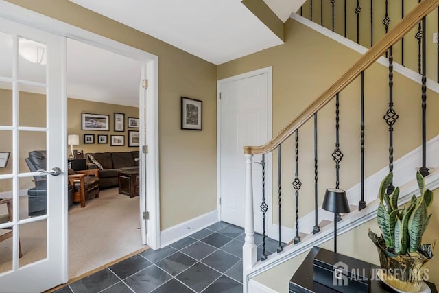117 Osceola Ave, Middlesex, NJ 08846 - stairs with french doors, tile patterned flooring, and carpet