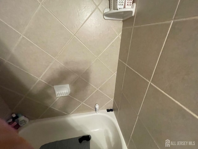 details with a bathing tub and a shower