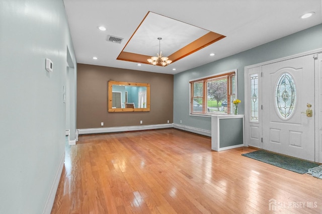6 Highland Ave, Piscataway, NJ 08854 - entrance foyer with a chandelier, plenty of natural light, baseboards, light wood-style flooring, and recessed lighting