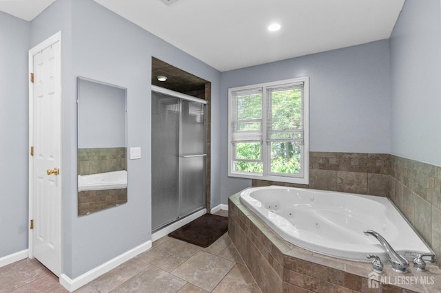 6 Highland Ave, Piscataway, NJ 08854 - full bath featuring a jetted tub, a stall shower, tile patterned floors, and baseboards
