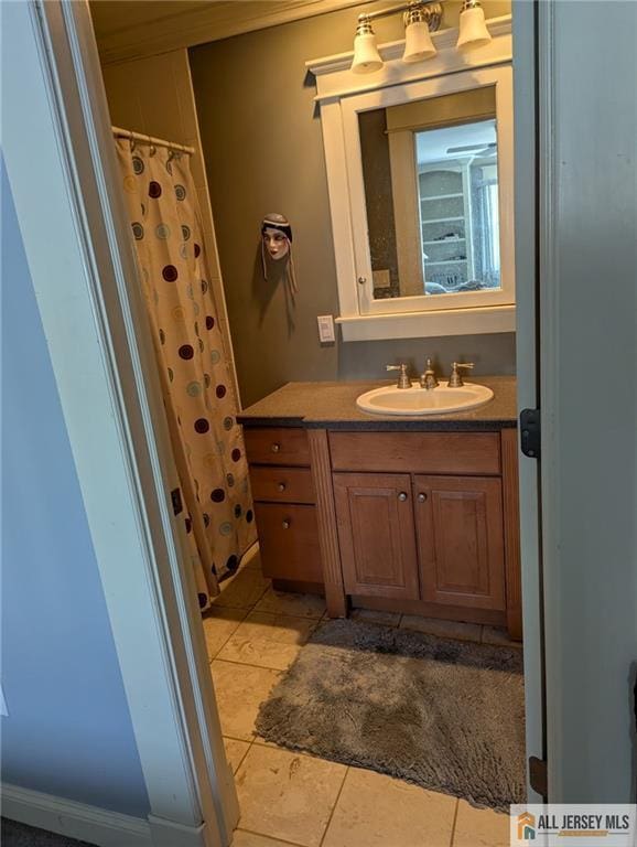 41 Village Rd, Sea Bright, NJ 07760 - full bathroom featuring vanity, tile patterned floors, and curtained shower
