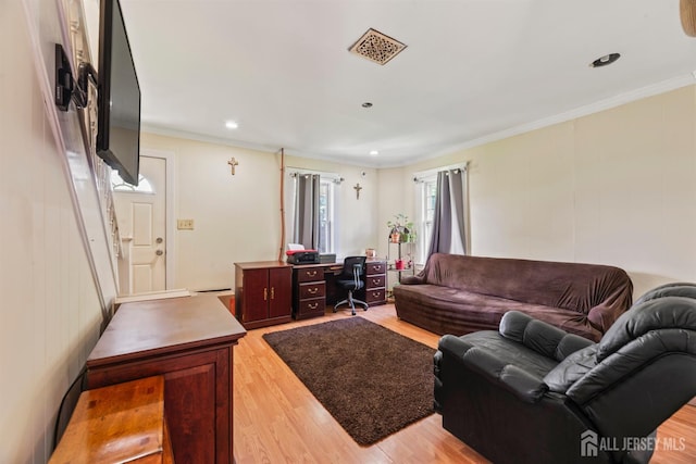203 Lincoln Blvd, Middlesex, NJ 08846 - living room featuring light wood-type flooring, crown molding, recessed lighting, and a desk