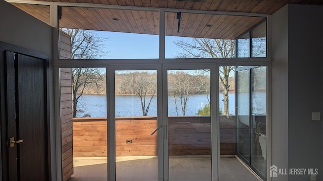 doorway with a water view and a wealth of natural light