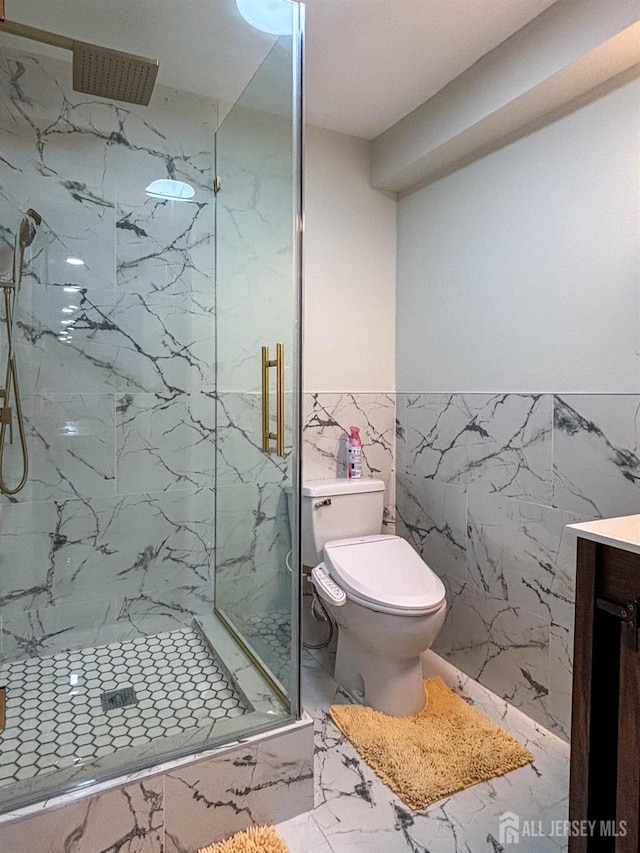 23 Keswick Cir, Monroe, NJ 08831 - full bath with toilet, marble finish floors, a marble finish shower, vanity, and tile walls