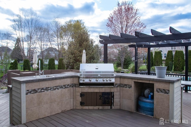 23 Keswick Cir, Monroe, NJ 08831 - wooden deck featuring a sink and a pergola