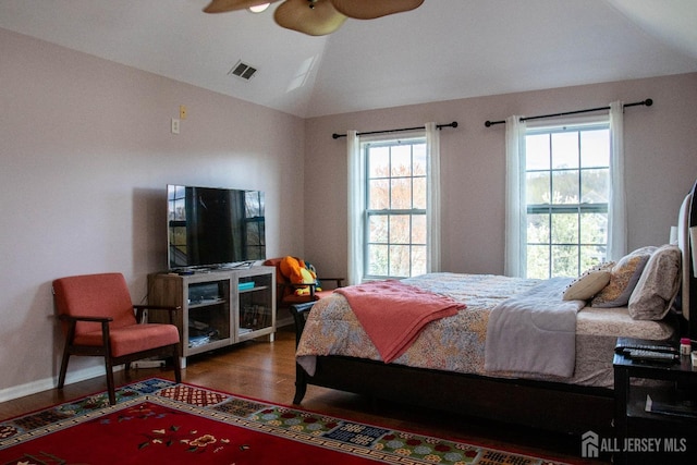 23 Keswick Cir, Monroe, NJ 08831 - bedroom with vaulted ceiling, wood finished floors, and ceiling fan