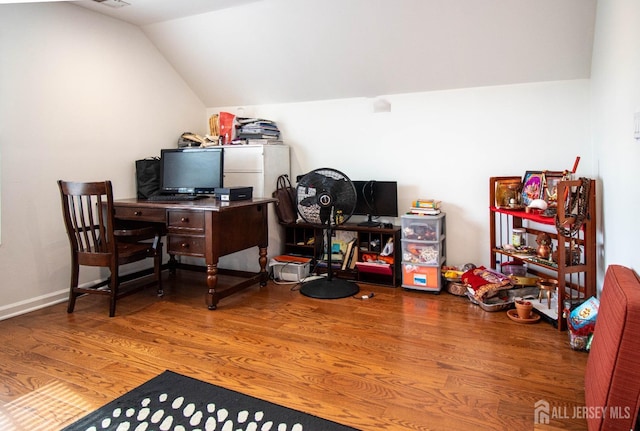 23 Keswick Cir, Monroe, NJ 08831 - office area featuring wood finished floors, lofted ceiling, and baseboards
