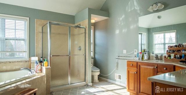 23 Keswick Cir, Monroe, NJ 08831 - full bathroom featuring plenty of natural light, a stall shower, toilet, and a bath