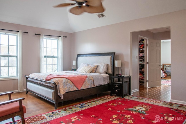 23 Keswick Cir, Monroe, NJ 08831 - bedroom featuring wood finished floors, baseboards, lofted ceiling, and ceiling fan
