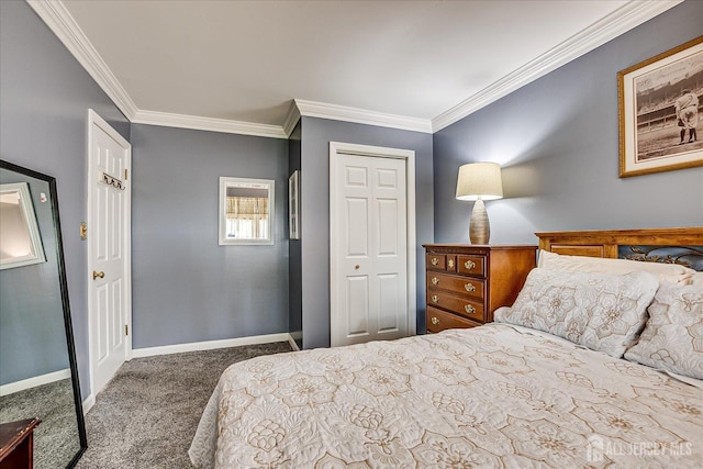 10 Rainbow Dr, Colonia, NJ 07067 - bedroom featuring carpet flooring, crown molding, and a closet