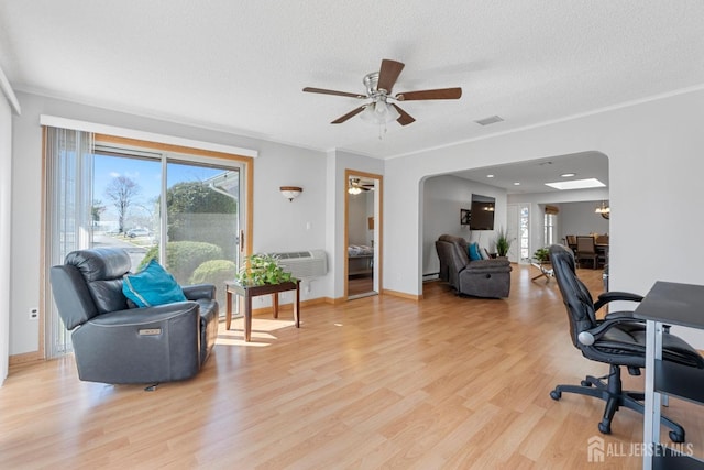 375-C Duranta Plz, Monroe, NJ 08831 - home office with ceiling fan, light wood-style flooring, healthy amount of natural light, a textured ceiling, and a baseboard heating unit