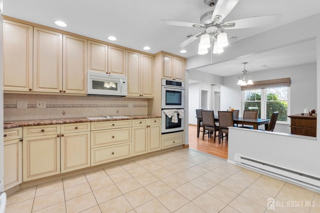 375-C Duranta Plz, Monroe, NJ 08831 - kitchen featuring cream cabinets, white appliances, a baseboard radiator, ceiling fan, and recessed lighting