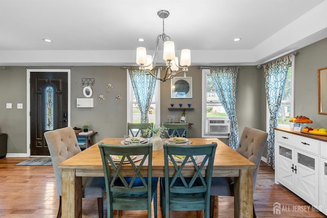 11 Stockton Rd, New Brunswick, NJ 08901 - dining area with a chandelier, cooling unit, wood finished floors, and recessed lighting