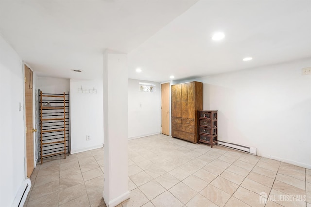 86 Lawrence St, Fords, NJ 08863 - finished below grade area featuring baseboard heating, a baseboard heating unit, recessed lighting, and light tile patterned floors