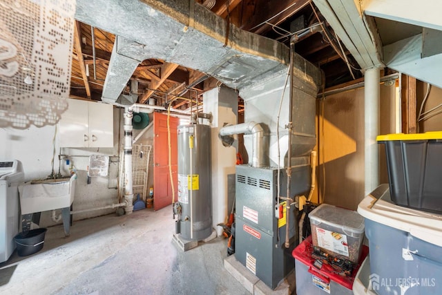 86 Lawrence St, Fords, NJ 08863 - unfinished below grade area with water heater, heating unit, and washer / clothes dryer