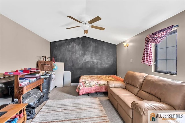 77 Navesink Ave, Middletown, NJ 07748 - living area with carpet, ceiling fan, and vaulted ceiling