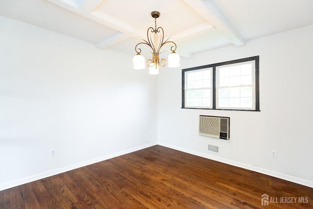 28 Beechwood Ave, Edison, NJ 08837 - spare room with a chandelier, baseboards, beam ceiling, and dark wood-style flooring
