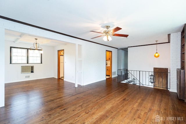 28 Beechwood Ave, Edison, NJ 08837 - unfurnished room with wood finished floors, a ceiling fan, a chandelier, baseboards, and crown molding