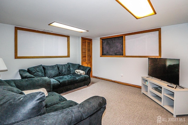 living room with light colored carpet