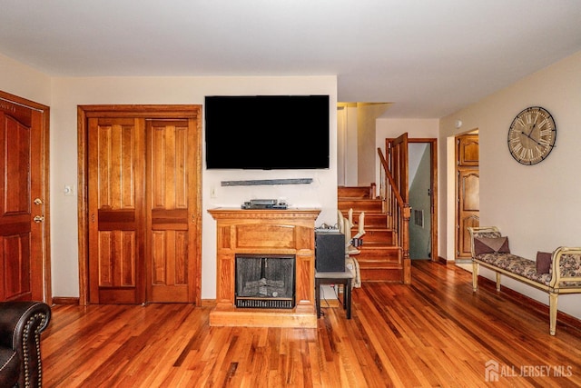 living room with hardwood / wood-style floors