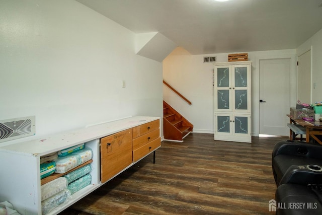 home office featuring dark wood-style floors and baseboards