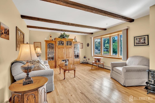 700 Sunbrite Ln, Piscataway, NJ 08854 - living area featuring beamed ceiling and light wood finished floors