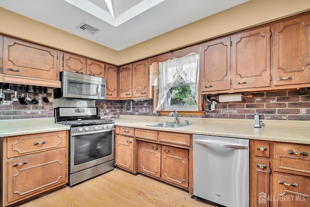 700 Sunbrite Ln, Piscataway, NJ 08854 - kitchen with stainless steel appliances, light countertops, backsplash, and brown cabinetry