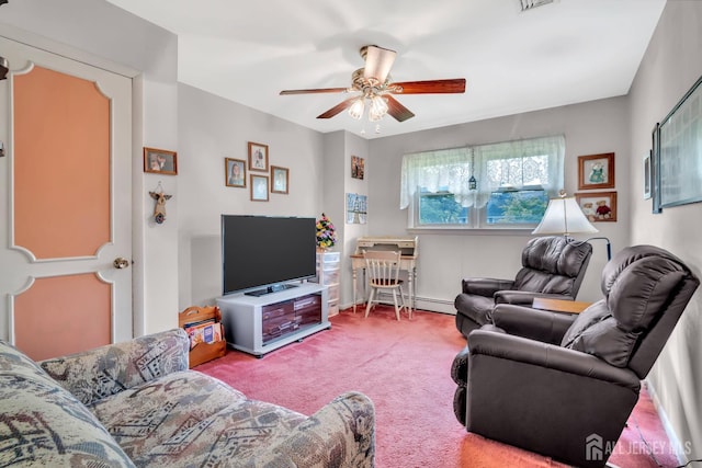 700 Sunbrite Ln, Piscataway, NJ 08854 - carpeted living room featuring a baseboard heating unit and ceiling fan