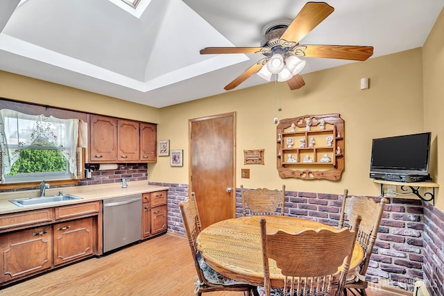 700 Sunbrite Ln, Piscataway, NJ 08854 - kitchen with dishwasher, light wood-style flooring, light countertops, ceiling fan, and brown cabinets