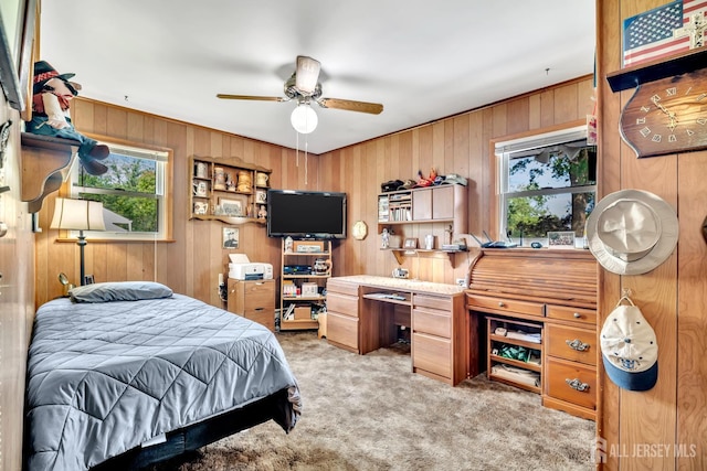700 Sunbrite Ln, Piscataway, NJ 08854 - bedroom featuring light carpet and wooden walls
