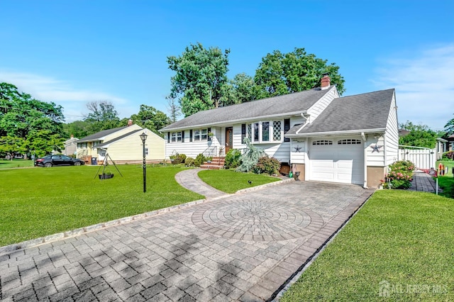 700 Sunbrite Ln, Piscataway, NJ 08854 - single story home with a garage, driveway, a front yard, and a chimney