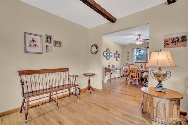 700 Sunbrite Ln, Piscataway, NJ 08854 - living area with wood finished floors, ceiling fan, and beam ceiling