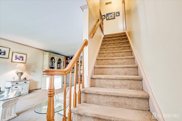 40 Hastings Rd, South Brunswick, NJ 08824 - stairway featuring carpet flooring and baseboards