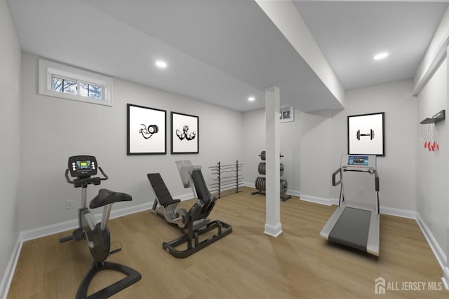 2 Beech Ln, Edison, NJ 08820 - exercise room with light wood-style flooring, baseboards, and recessed lighting