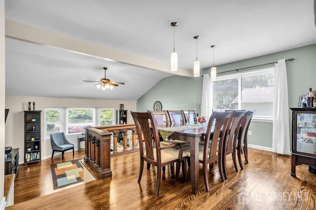 14 Academic Rd, East Brunswick, NJ 08816 - dining room featuring wood finished floors, vaulted ceiling, and ceiling fan