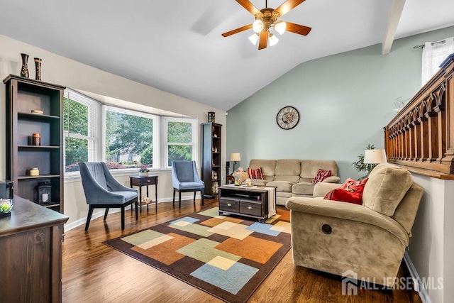 14 Academic Rd, East Brunswick, NJ 08816 - living area featuring a ceiling fan, dark wood-style flooring, and lofted ceiling