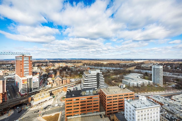 drone / aerial view with a city view