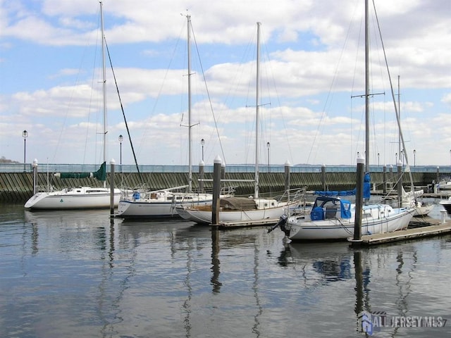 view of dock with a water view